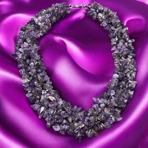 Vintage Natural Amethyst Chunky Collar Bib Large  Necklace